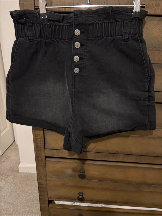 NOBO Pants - NOBO Black High-Waist Button-Front Paperbag Jean Shorts